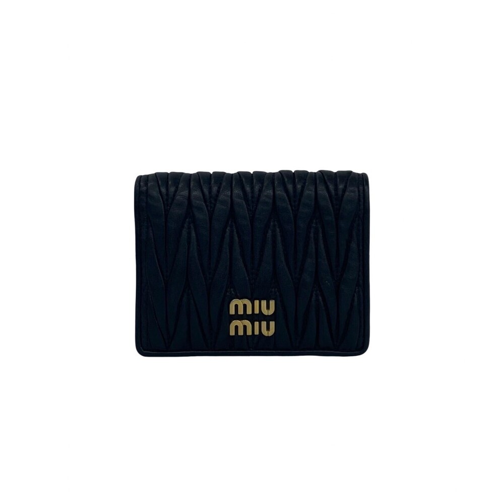MIUMIU Miu Logo Hardware Matelassé Leather Bi-fold Mini Wallet, Business Card...